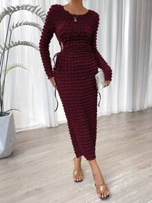 SHEIN Privé Chất rắn Bên dây rút Váy bodycon - Màu Đỏ Sâu - Xem 5