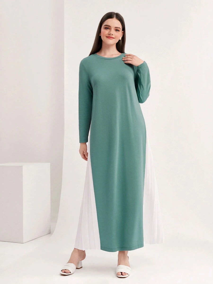 Seusyu 大碼兩色T恤洋裝 - 綠色 - 查看 1