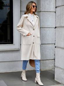 SHEIN LUNE 有蓋口袋插肩袖燈芯絨大衣