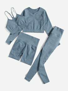 Yoga Basic Softness Absorbs Sweat Breathable Seamless Sports Set Workout Set - Dusty Blue - View 2