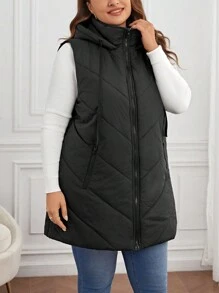 SHEIN LUNE 拉链连帽背心加厚外套 - 黑色 - 查看 5