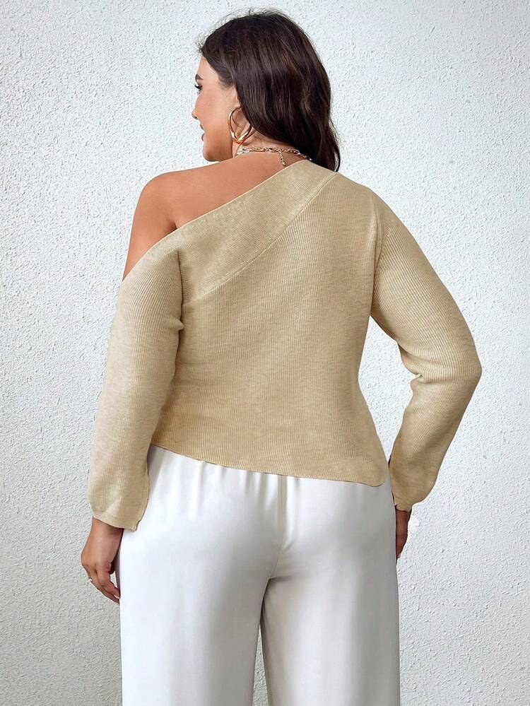 Plus Asymmetrical Neck Asymmetrical Hem Sweater Knit Pullover Fall Winter Sweater