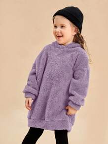 SHEIN Leap Crew Young Girl Drop Shoulder Teddy Sweatshirt Without Bag - Purple - View 3