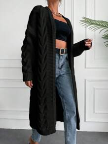 EURMUSE Cable Knit Drop Shoulder Duster Cardigan - Black - View 5