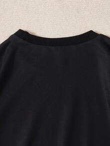 SHEIN 女大童字母圖案保暖襯裡運動衫 - 黑色 - 查看 5