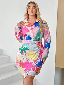 SHEIN Privé 加花卉印花裹身襯衫裙