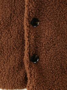 Tween Boy Contrast Collar Drop Shoulder Teddy Coat Without Sweater - Coffee Brown - View 4