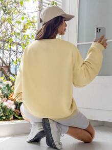 SHEIN EZwear Casual Fit Women's Casual Cartoon Printed Long Sleeve Round Neck Sweatshirt Suitable For Autumn And Winter - Beige - View 2