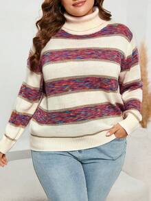 SHEIN LUNE Plus Space Dye Turtleneck Sweater - Multicolor - View 6