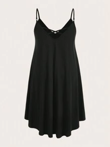 SHEIN LUNE Hơn Chất rắn Váy Dây - màu đen - Xem 2