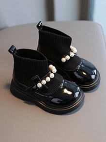 寶寶兒童休閒襪靴彈力防滑鞋學步 - 黑色 - 查看 1