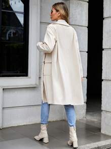 SHEIN LUNE 有蓋口袋插肩袖燈芯絨大衣