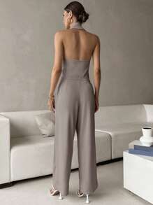 SHEIN Unity Solid Button Front Vest Blazer & Wide Leg Pants - Dusty Purple - View 2