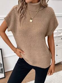 SHEIN LUNE 高領蝙蝠袖毛衣背心 - 駝色 - 查看 4