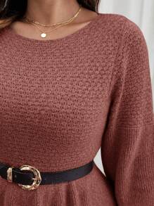SHEIN Frenchy Plus Lantern Sleeve Sweater Dress Without Belt In Fall/Winter - Redwood - View 6