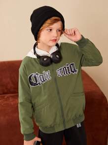 Cậu bé Tween Đồ họa Chữ cái Thả vai Dây kéo Áo khoác bomber Không có áo Hoodie - màu xanh lá - Xem 6