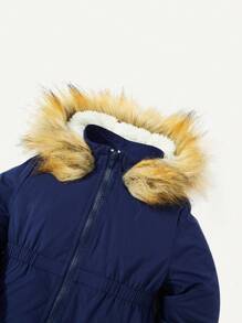 男嬰毛絨飾邊連帽保暖襯裡派克大衣 - 藏蓝色 - 查看 5