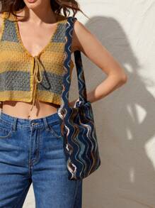 SHEIN VCAY Của phụ nữ Sọc cầu vồng Dệt Túi đeo chéo , Đa chức năng Thiết kế - Nhiều màu - Xem 9