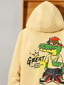 SHEIN Tween Boy Slogan & Cartoon Graphic Hooded Thermal Lined Coat - Apricot - View 3