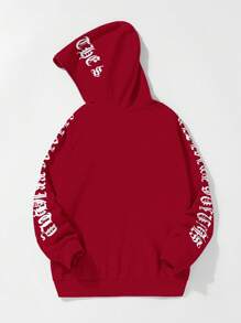 SHEIN Tween Boy Letter Graphic Raglan Sleeve Zipper Sweatshirt Without Tee For Christmas - Red - View 2