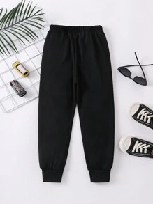 SHEIN Cô Gái Trẻ Khẩu hiệu & Đồ họa Hoạt hình Quần thể thao - màu đen - Xem 2