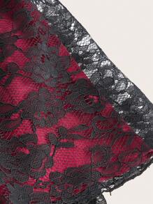 ROMWE PUNK 花朵蕾丝高低下摆裙子，学校 - 黑色 - 查看 4