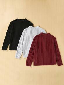 SHEIN Tween Boy 3 chiếc Mock Cổ Chi tiết vá có gân đan Tee - Nhiều màu - Xem 2