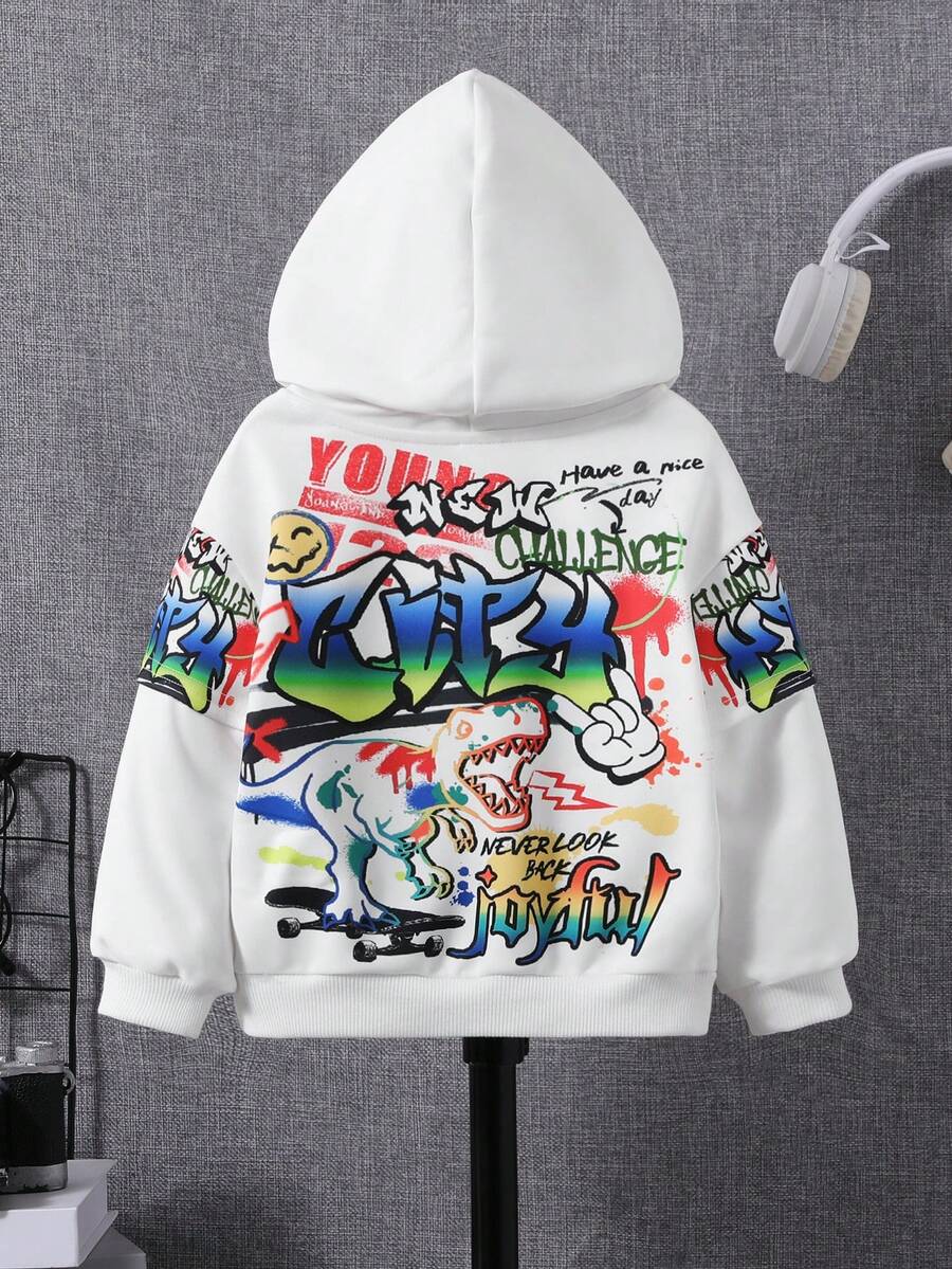 SHEIN 男婴卡通字母图案卫衣 - 白色 - 查看 1