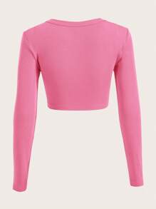 Muchica Spring Dress Square Neck Rib-Knit Crop Tee - Pink - View 2