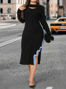 SHEIN Unity 大碼鏤空不對稱下擺毛衣洋裝