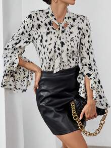 SHEIN Privé In Toàn bộ Cà vạt Tay áo loe Áo sơ mi - Nhiều màu - Xem 5