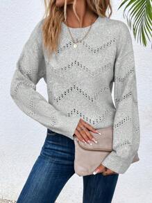 SHEIN LUNE Dệt kim chấm bi Thả vai Áo len - Màu Xám nhạt - Xem 1