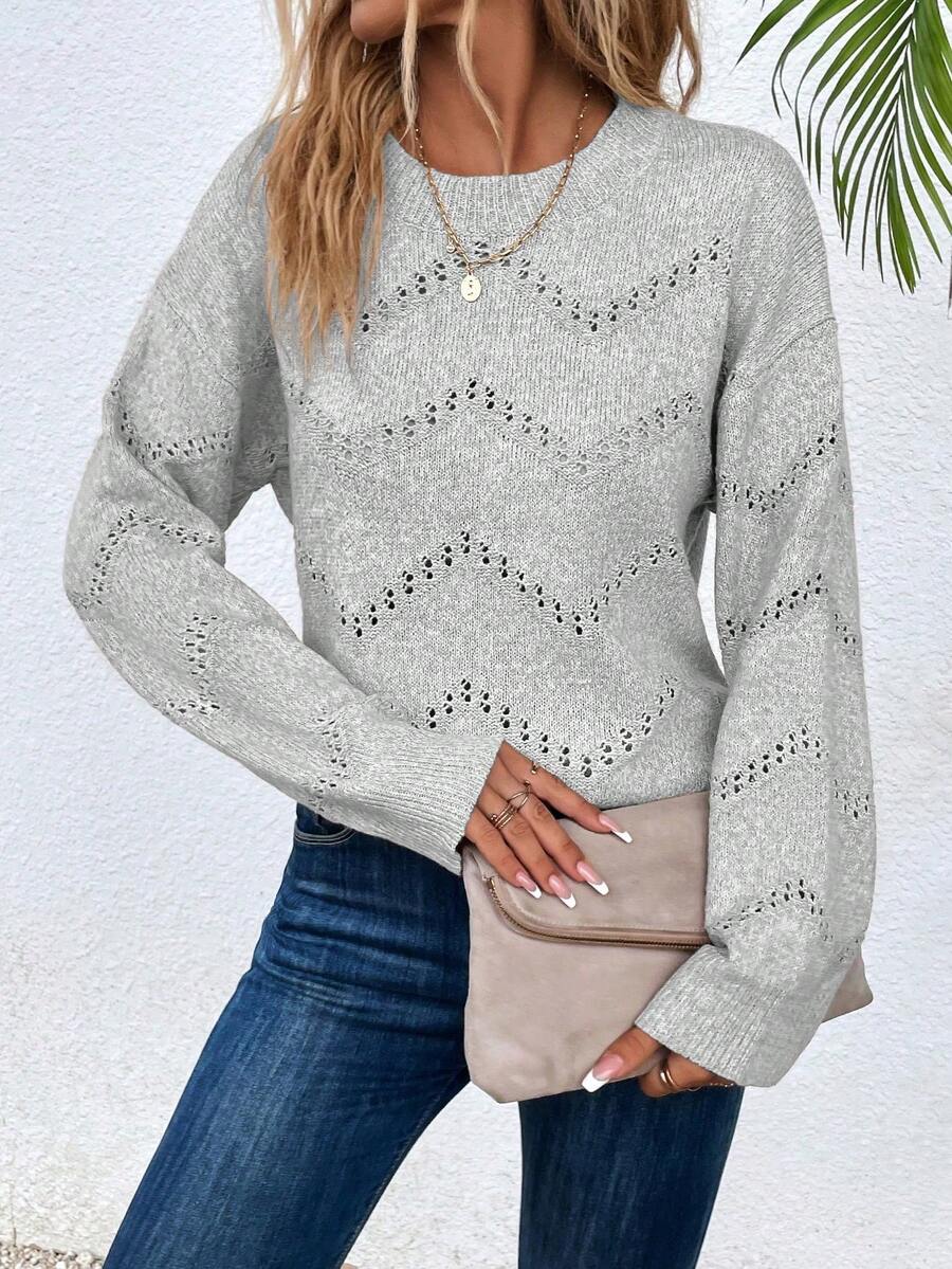 SHEIN LUNE Dệt kim chấm bi Thả vai Áo len - Màu Xám nhạt - Xem 1