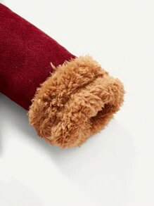 Baby Girl Bear Ear Design Button Front Thermal Lined Hooded Coat - Burgundy - View 5