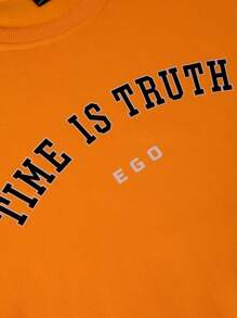 Manfinity Homme Loose Fit Men's Slogan Pattern Thermal Lined Sweatshirt - Yellow - View 8