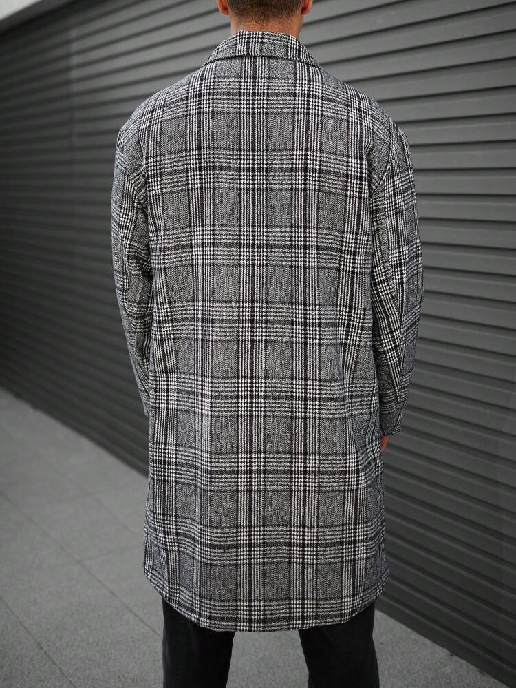 Loose Fit Men's Plaid Double Breasted Overcoat