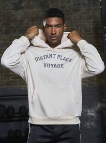 Manfinity Sport Corelite Sudadera con capucha deportiva de gráfico con lema de hombro caído para hombre