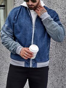 Manfinity Homme Loose Fit Men's Drop Shoulder Denim Jacket With Zipper Closure, Without Hood - Dusty Blue - View 6