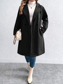 Elenzga 加大翻领双排扣大衣，冬季