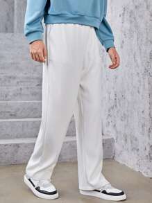 SHEIN 男孩字母貼布斜口袋長褲 - 白色 - 查看 4