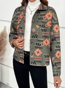 SHEIN LUNE Áo khoác có túi nắp trễ in hình Geo - Nhiều màu - Xem 5