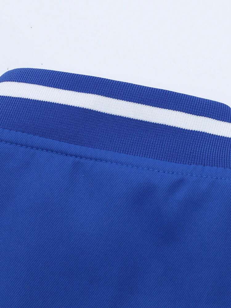 Men Letter Graphic Two Tone Striped Trim Varsity Jacket Without Hoodie