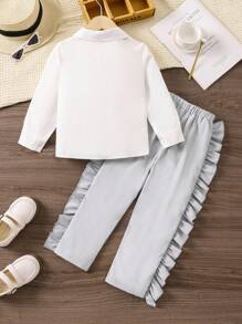 SHEIN Young Girl Solid Shirt & Ruffle Trim Pants - Multicolor - View 2