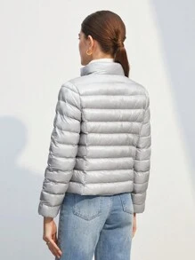 BizChic 冬季拉链夹棉大衣 - 淺灰色 - 查看 2