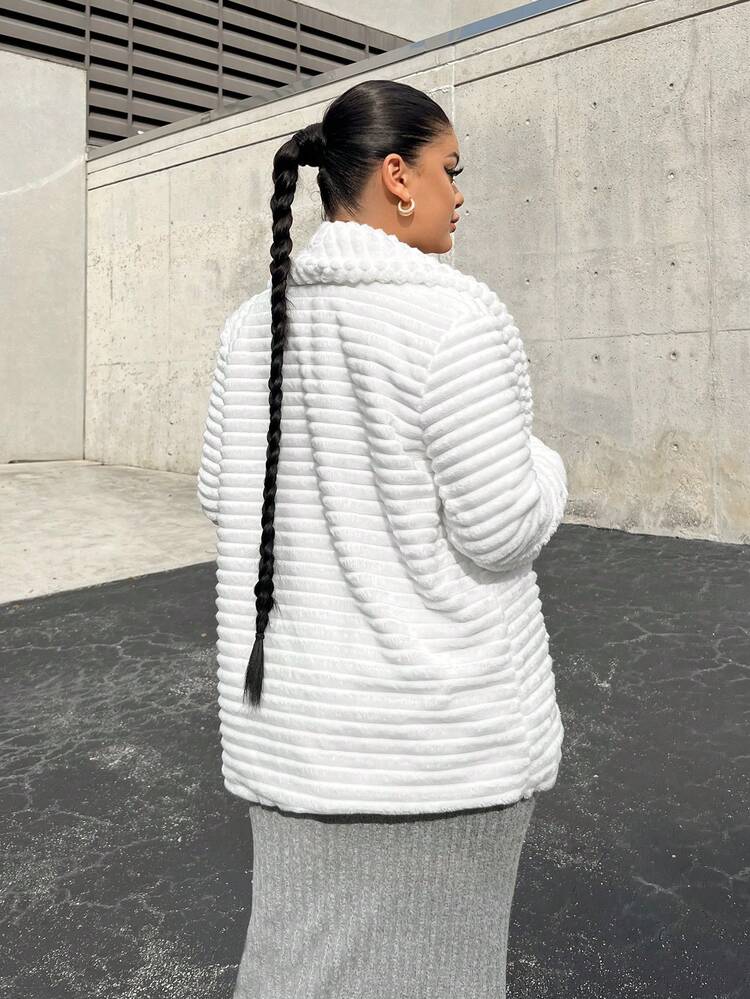 Solid Open Front Fuzzy Coat