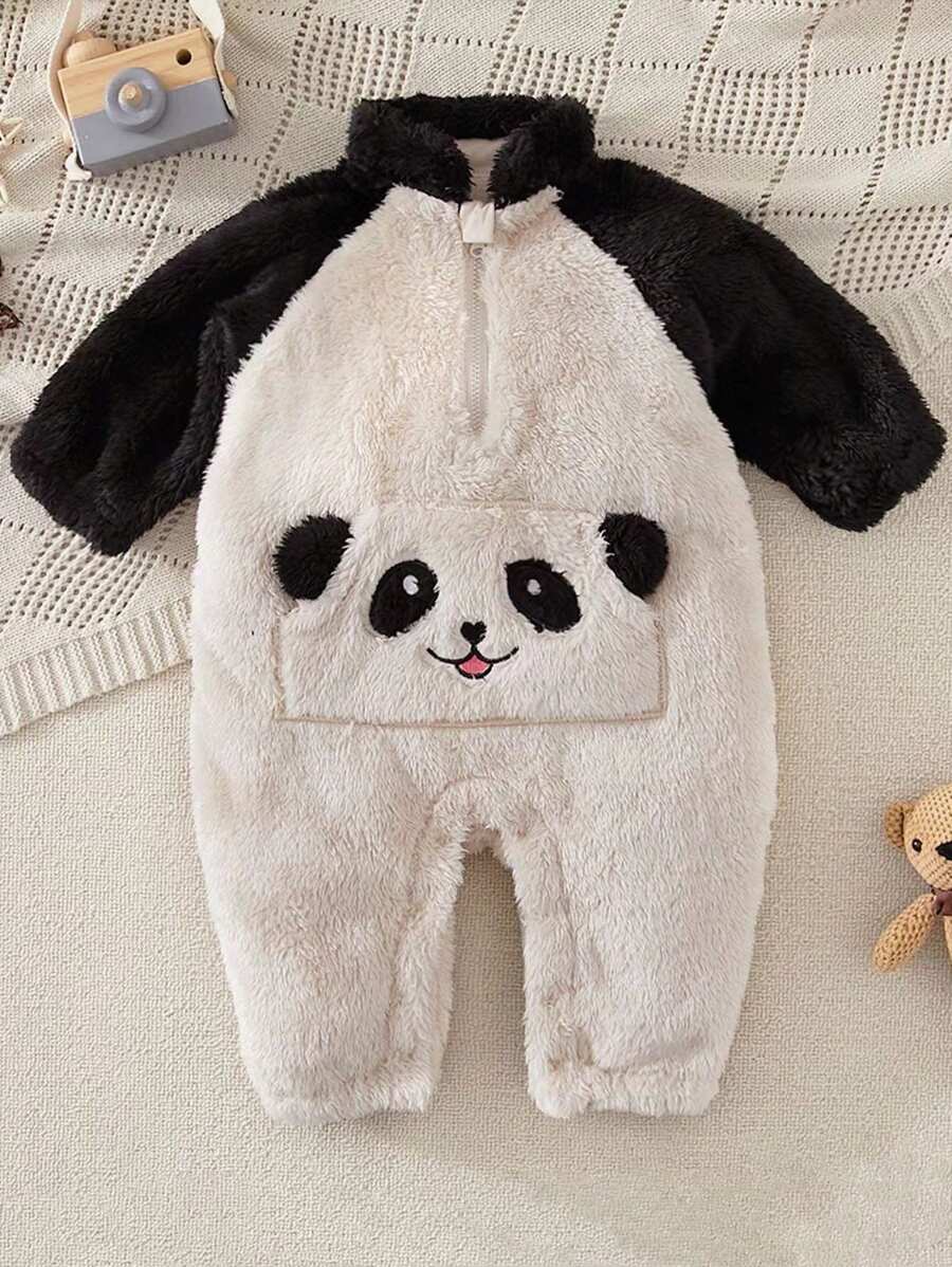 Baby Girl Cartoon Embroidery Raglan Sleeve 3D Ears Design Flannel Jumpsuit