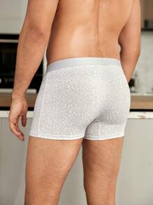 男士3入組花卉圖案豹紋印花織帶拼接腰男式泳褲 - 彩色 - 查看 9