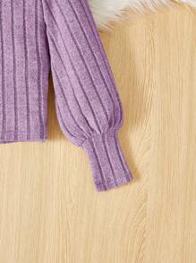 SHEIN Tween Girl Solid Color Casual Long Sleeve Tee With Turtleneck And Lantern Sleeves - Mauve Purple - View 4