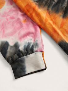 SHEIN LUNE 大碼紮染落肩抽繩連帽洋裝 - 橘色 - 查看 4