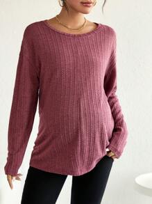 SHEIN Thai sản Thả vai Áo phông trơn - Màu Đỏ Sâu - Xem 1